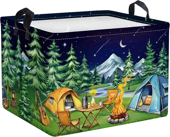 Night Camping Laundry Hamper Picnic Large Storage Basket Bonfire Collapsible by HUUMONSS