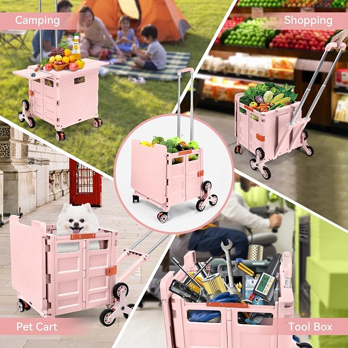 Foldable Utility Cart with Stair Climbing Wheels, Collapsible Rolling Crate - Image 5