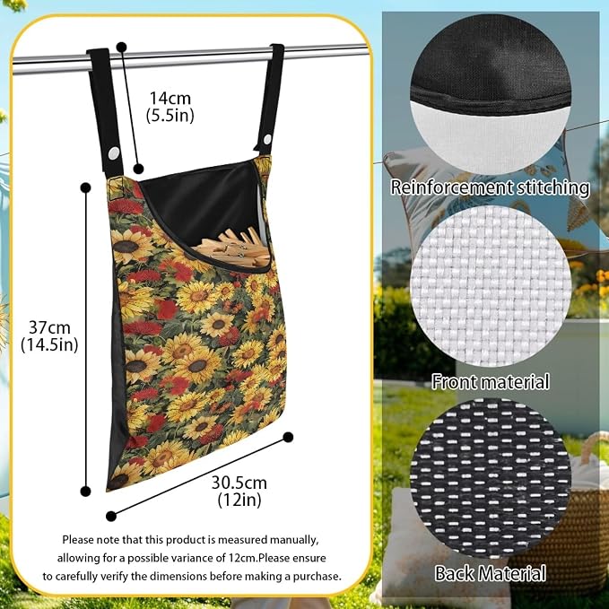 Sunflowers Clothespin Bag with Large Opening, Clothespin Storage Bag Laundry - Image 6