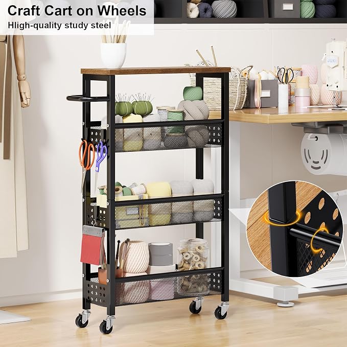 Slim Rolling Cart, 4 Tier Storage Cart, Narrow Cart - Image 5