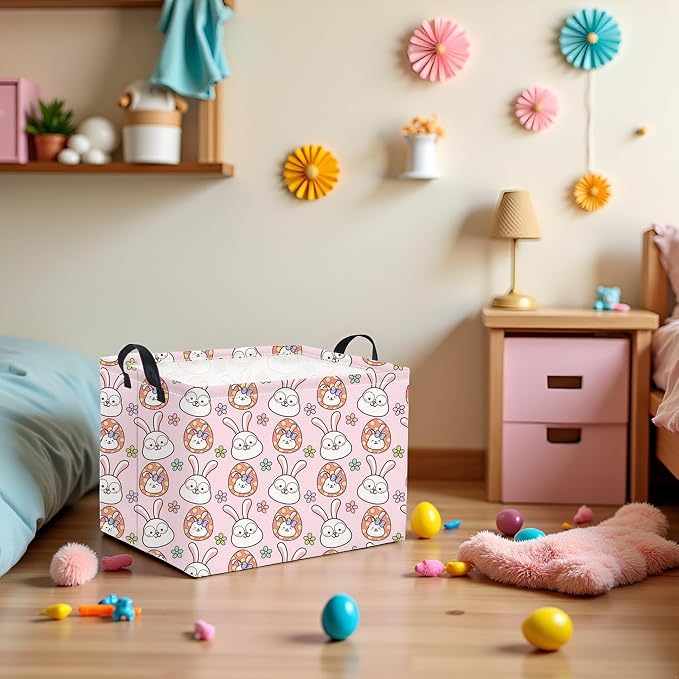 Easter Basket Bunny Pink Baby Girls Cute Kids Toy Storage Bin Organizer Shelf - Image 2