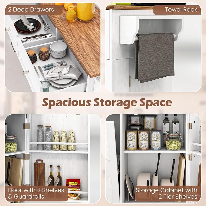 Rolling Kitchen Island with Trash Can Storage Cabinet, Drop Leaf Breakfast Bar - Image 7