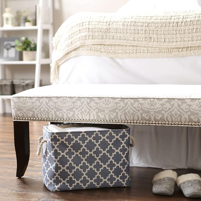 DII Polyester Container with Handles, Lattice Storage Bin, Stonewash Blue - Image 5