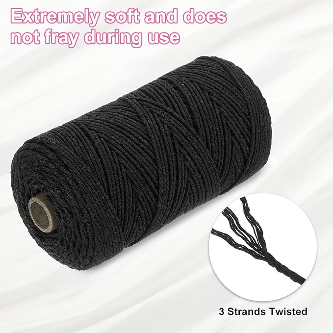 HARFINGTON Natural Macrame Cord 2mm x 220 Yards 3 Strand Twisted Cotton Macrame - Image 3