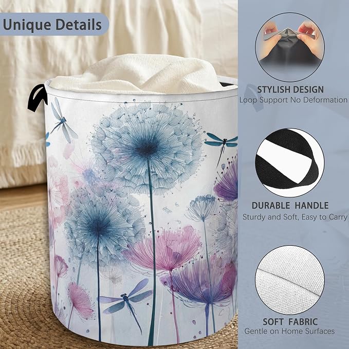 Dandelion Dragonfly Laundry Hamper, Dirty Clothes Laundry Basket - Image 3