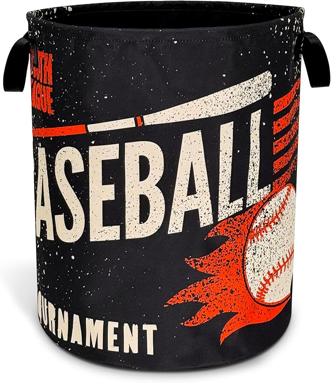 Baseball Laundry Basket Foldable Oxford Cloth Funny Tote Bag Laundry Hamper by NUTAINLA
