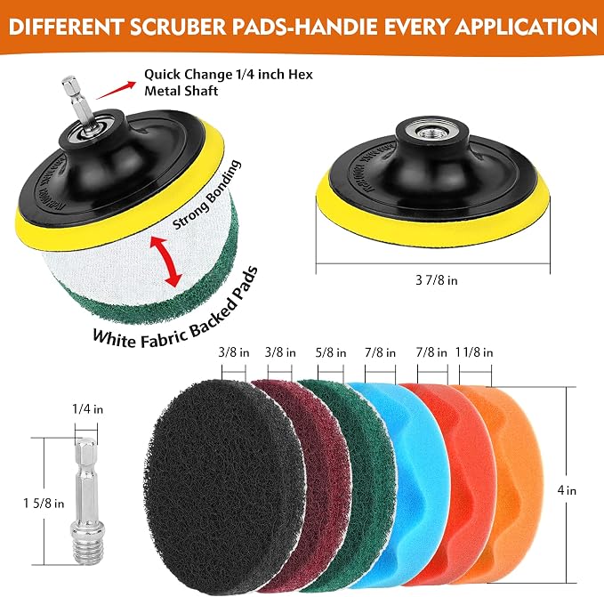 Drill Brush Attachments 20 PCS Scrub Pads & Sponge Power Scrubber Brush - Image 4