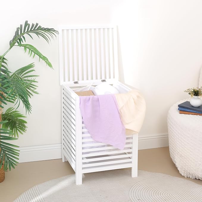 Double Laundry Hamper with Lid, 120L Bamboo Basket with Removable Liner Bag - Image 3