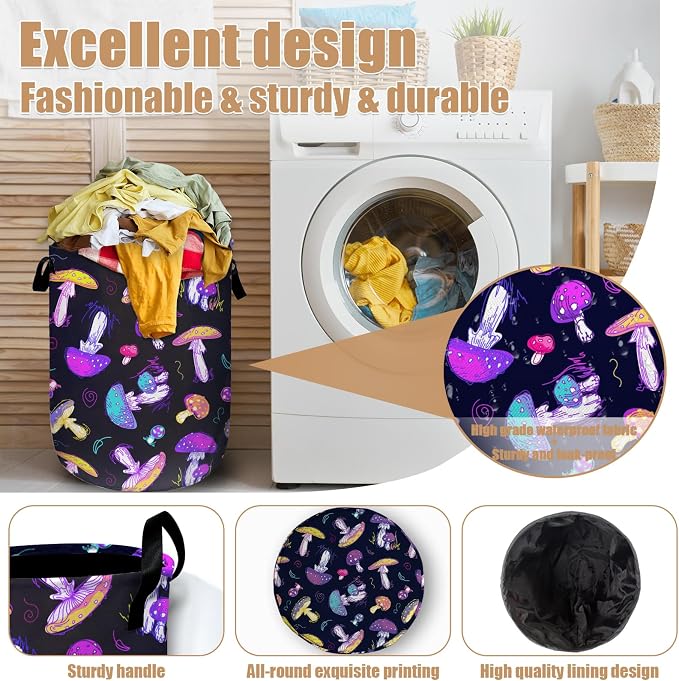 Magic Mushroom Laundry Basket, Foldable Waterproof Laundry Hamper Tote Bag - Image 4