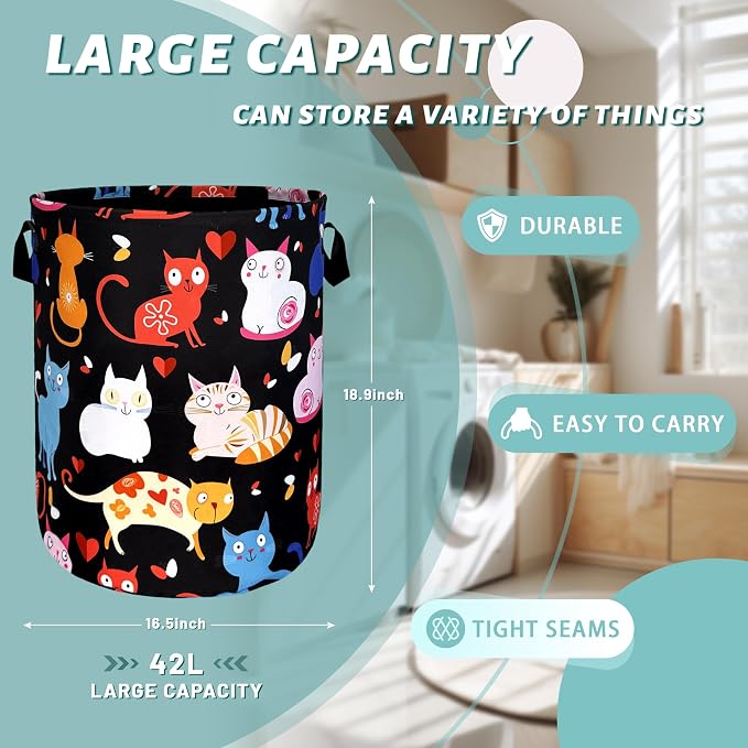 Cute Cats Laundry Hamper Colorful Animal Cat Laundry Basket - Image 2