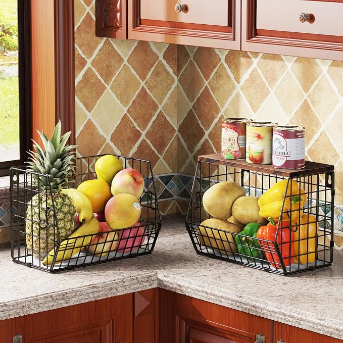 Fruit Bowl for Kitchen Counter Stackable Wall Mounted Hanging Basket Wire Basket - Image 6