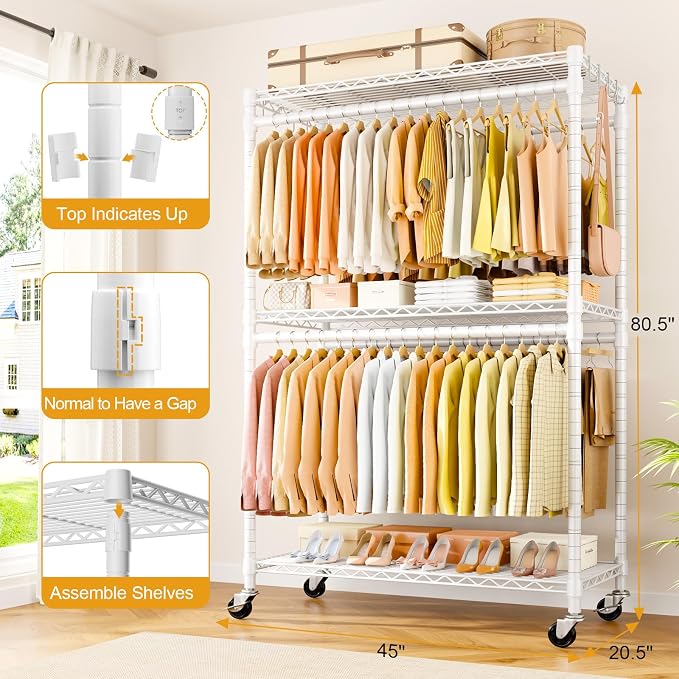 P5 Plus Rolling Clothes Rack Heavy Duty, Clothing Racks - Image 6