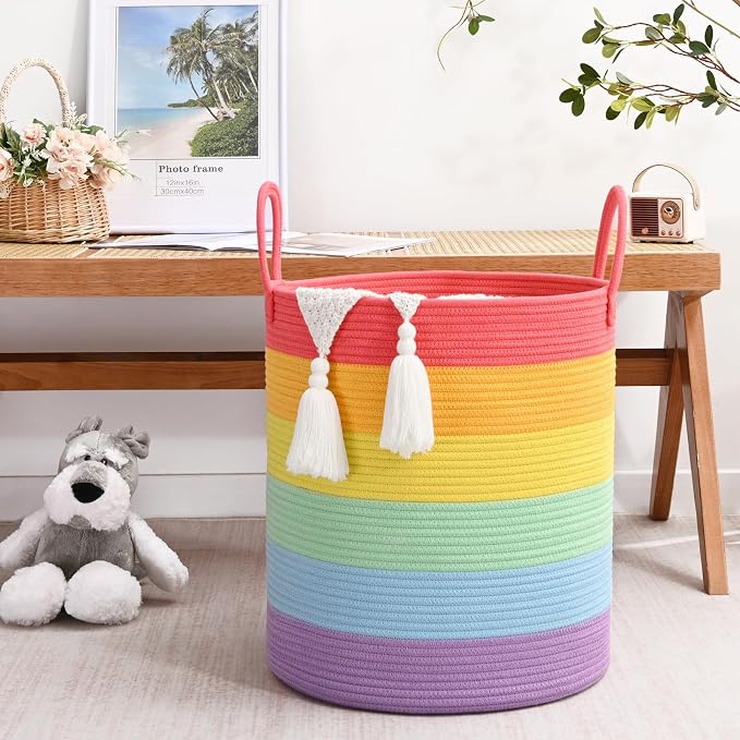 Laundry Hamper for Organizing, 52L Tall Laundry Baskets, Cotton Rope Woven - Image 7