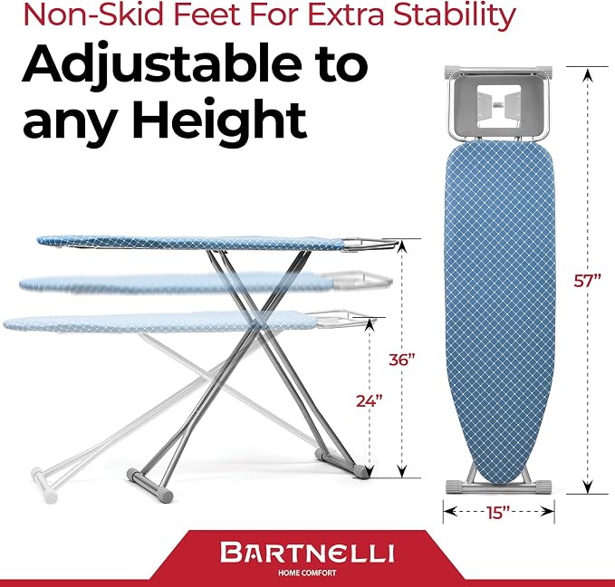 Bartnelli Premium Full-Size Ironing Board 45x15 Inch Large Surface, Integrated - Image 9