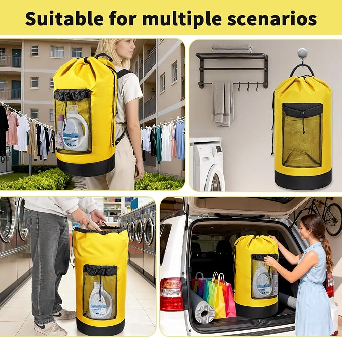 Laundry Bag Backpack with 3 Sizes Mesh Wash Bags and Shoulder Straps Foldable - Image 7
