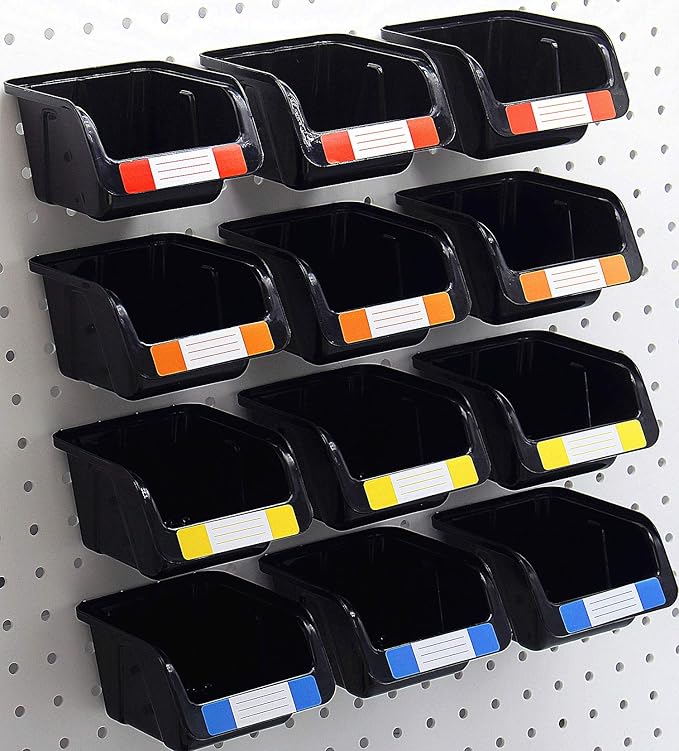Colorstorm Pegboard Bins Kit 12 PACK Black Pegboard Parts Storage Tool Peg - Image 2