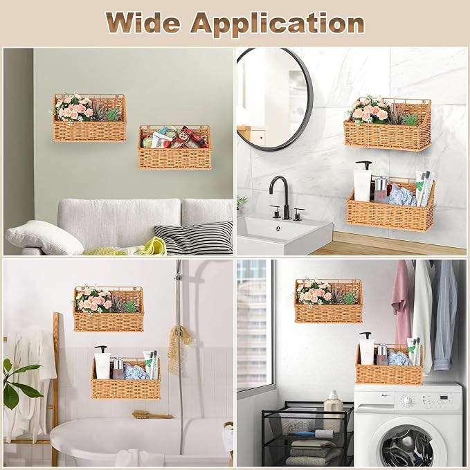 OwnMy 2PCS Plastic Wicker Hanging Basket Wall Mount Storage Baskets - Image 7
