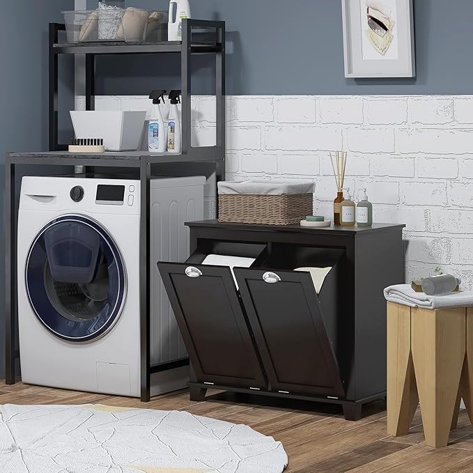 HOMCOM Dual Tilt Out Laundry Hamper Cabinet, Bathroom Storage Cabinet - Image 2