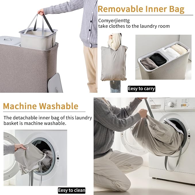 150L laundry hamper with lid, Large-sized Laundry Baskets, Portable 2 Dividers - Image 5