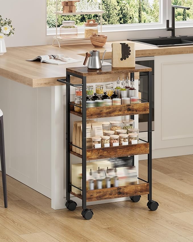 4-Tier Slim Storage Cart, 9.1'' Kitchen Serving Trolley, Slim Rolling Cart - Image 4