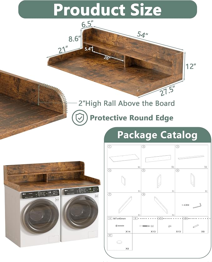 Piskyet Washer Dryer Countertop, 2- Tier Laundry Countertop - Image 3
