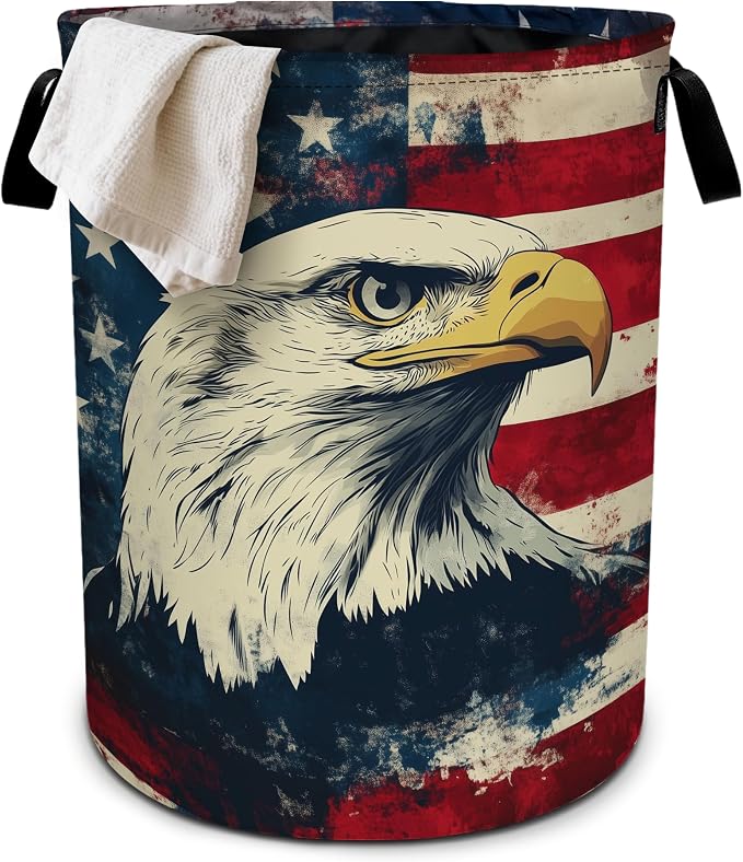 Vintage American Flag Eagle Laundry Basket Laundry Hamper by bassyilCustomizedforlife