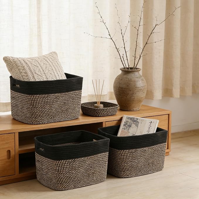 3 Pack Woven Storage Baskets for Shelves, 13.5"×11"×9.5"Organizing Bins - Image 6