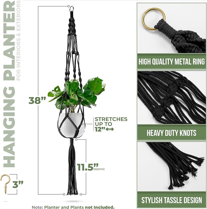 Sorbus Macrame Plant Hanger Indoor Outdoor Hanging Plant Pots Cotton Rope - Image 4