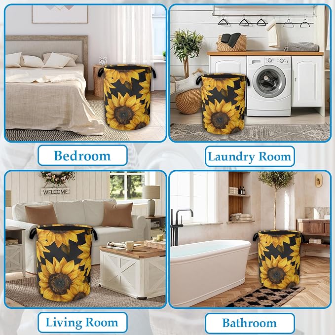 Sunflowers Laundry Basket Collapsible Laundry Hamper Oxford Storage Bin - Image 6