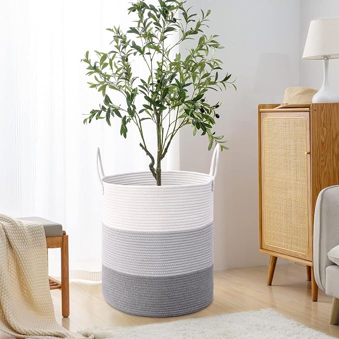 Laundry Hamper for Organizing, 52L Tall Laundry Baskets, Cotton Rope Woven - Image 8