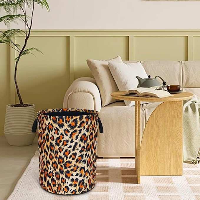 Brown Black Leopard Print Laundry Basket Funny Foldable Waterproof Oxford Cloth - Image 8