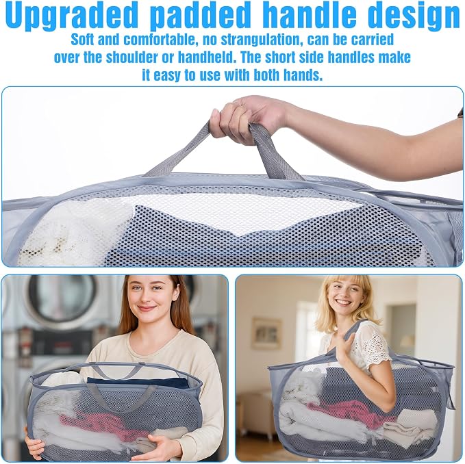 4 Pack Pop-Up Mesh Laundry Basket, Four Colors Pop Up Mesh Hamper, Open - Image 7