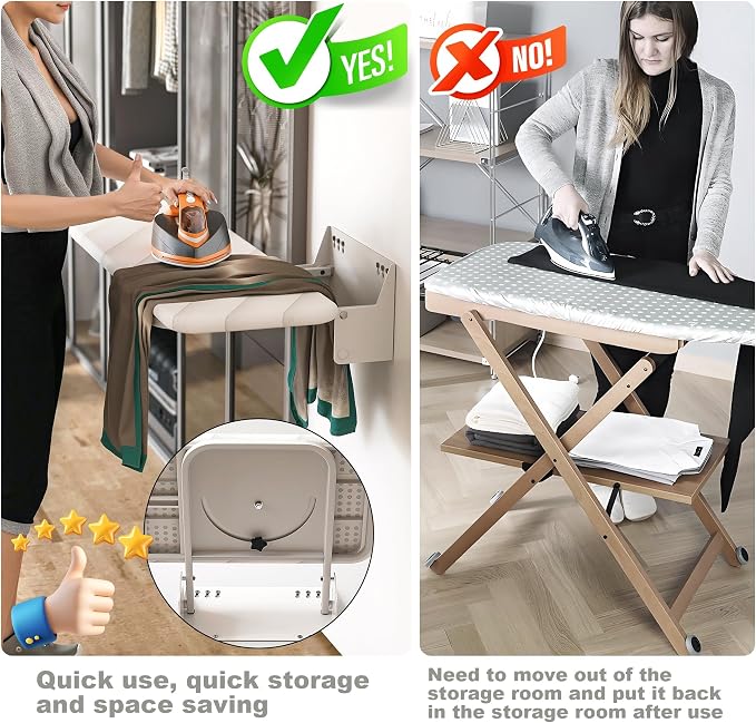 uyoyous Wall Mounted Ironing Board 37.4x11.8 inch Compact Folding Iron Board - Image 4