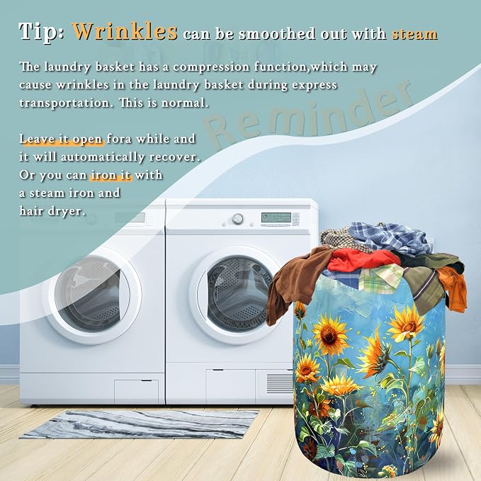 Watercolor Sunflower Laundry Basket Flowers Funny Laundry Hamper Foldable - Image 6