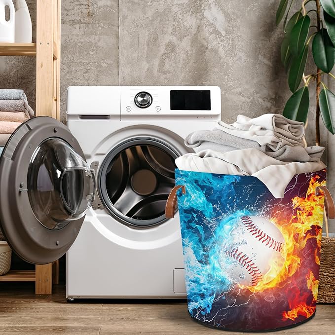 Baseball Fire Laundry Hamper Waterproof Collapsible Basket - Image 4