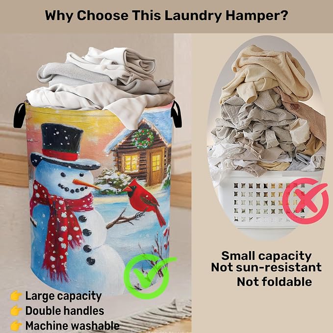 Snowman Cardinal Large Clothes Hamper Bag - Image 3