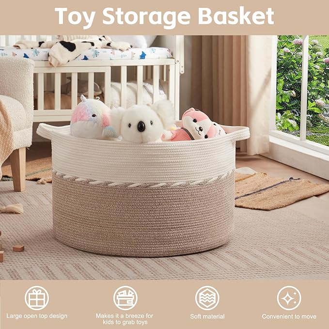 OIAHOMY 87L Extra Large Blanket Basket, Jumbo Laundry Hamper, Cotton Rope Basket - Image 4