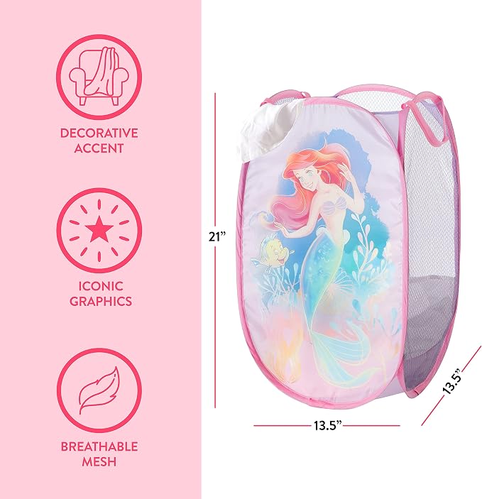 Disney Little Mermaid Ariel Pop-Up Hamper, Collapsible Laundry Basket - Image 3