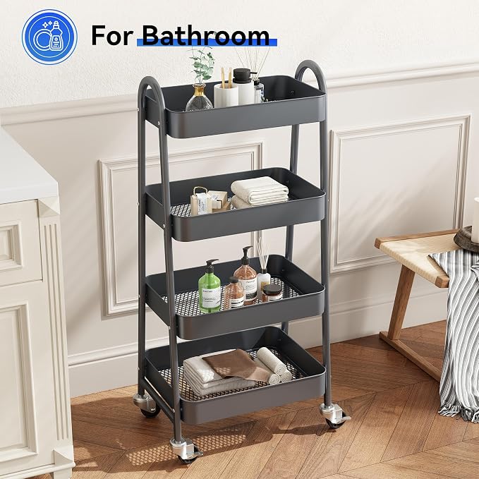 OLIXIS 4 Tier Utility Rolling Cart, Metal Mobile Storage Shelf - Image 5