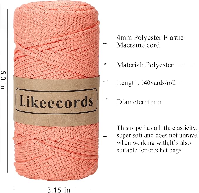 4mm Polyester Braided Macrame Cord 140Yards /426Feet, Elastic Yarn - Image 2