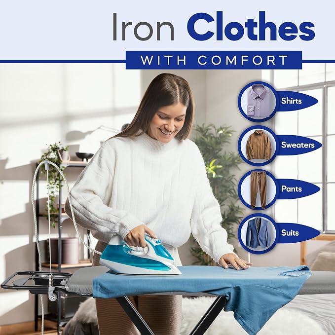 Extra-Wide Ironing Board – 48"×18" Large Surface • Built-in Clothes Rack - Image 3