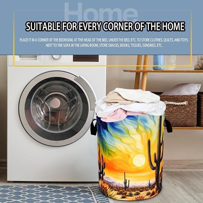 Desert Cactus Laundry Basket Sunset Foldable Oxford Cloth Funny Tote Bag - Image 7