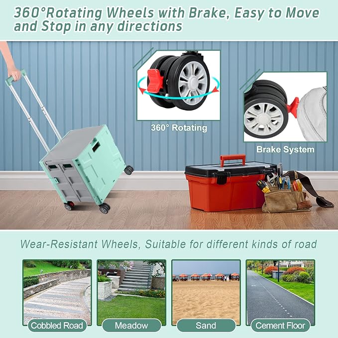 FELICON Folding Utility Cart Portable Rolling Crate Handcart - Image 5