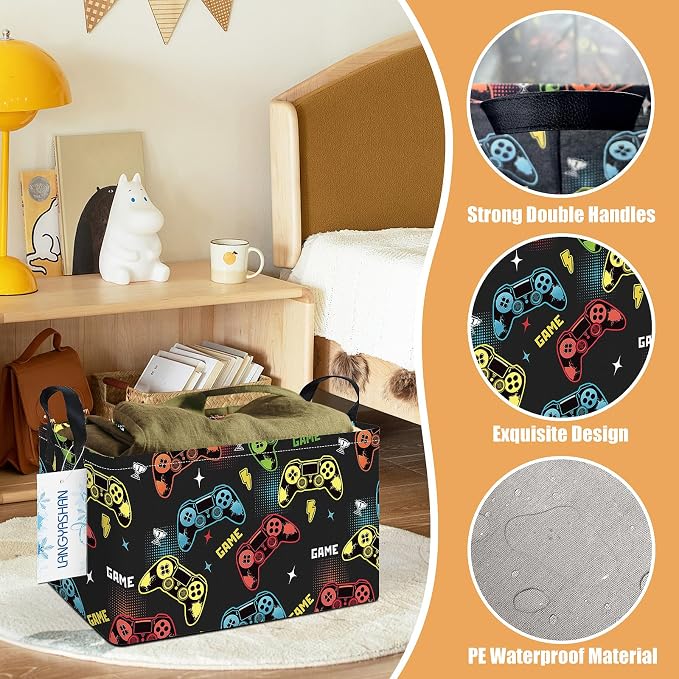 LANGYASHAN Rectangular Storage Bin Collapse Canvas Fabric Cartoon Storage Basket - Image 3