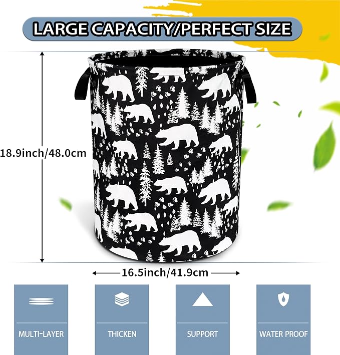 Bear Laundry Basket Forest Bear Paw Foldable Oxford Cloth Funny Tote Bag - Image 2