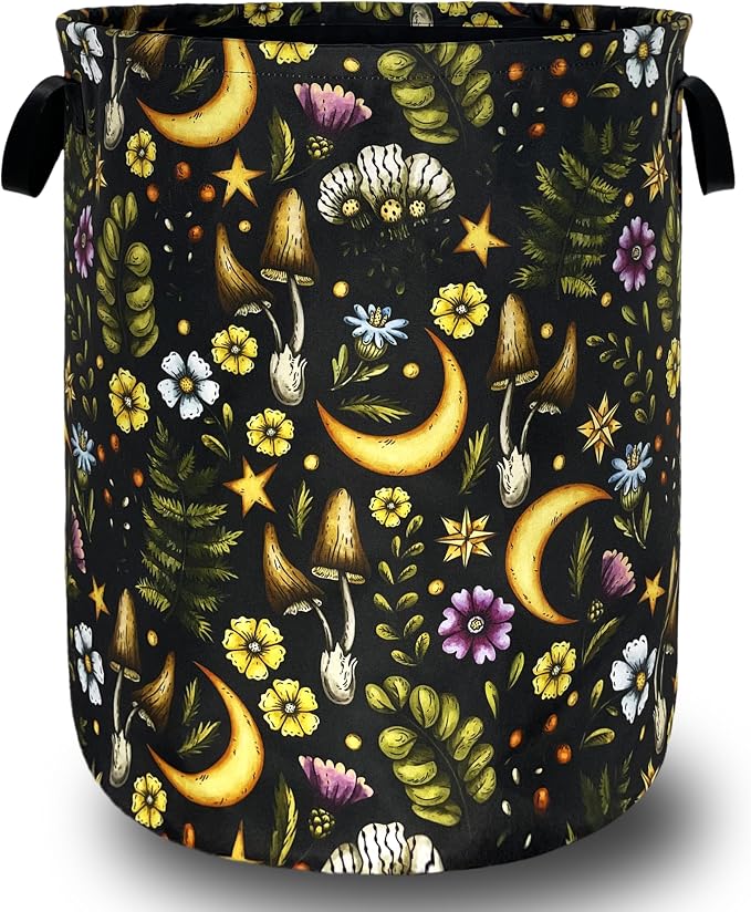 Cute Mushroom Laundry Basket Foldable Retro Moon Mushrooms Laundry Hamper by SELIONLIKN