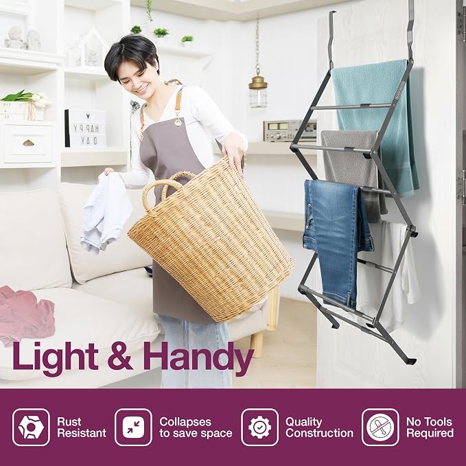 BLACK+DECKER Over The Door Expandable Telescopic Drying Rack, Clothes Organizer - Image 7