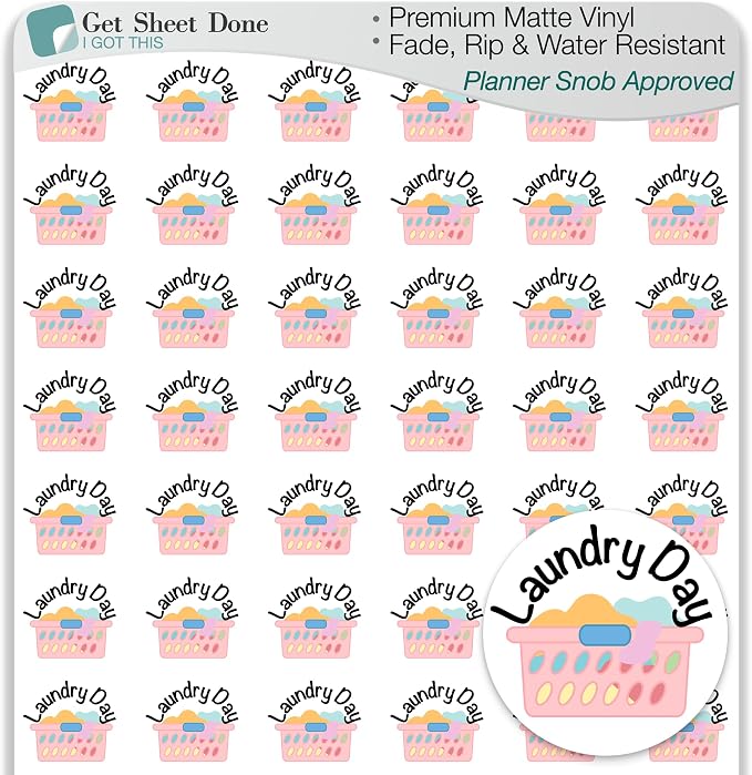 Laundry Day Planner Stickers – 54 Mini Vinyl Labels by GetSheetDone