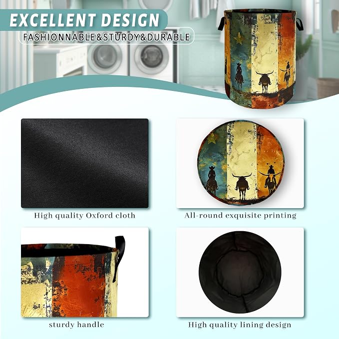 Retro Western Cowboy Laundry Basket Foldable Funny Western Laundry Hamper - Image 4