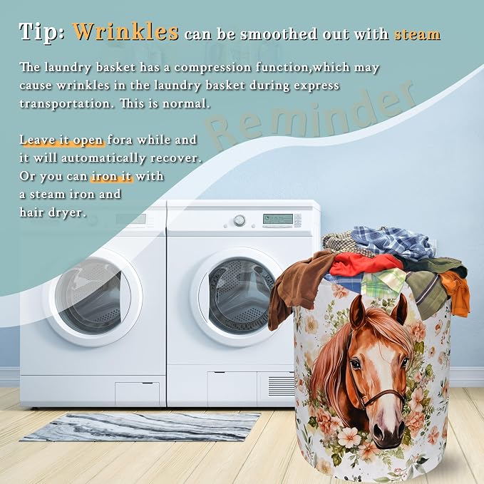 Watercolor Horse Laundry Basket Foldable - Image 6